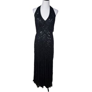 Stenay Size 12 Elegant Black Halter Beaded Evening Dress Vintage NWT